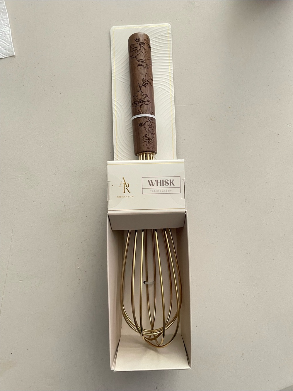 Brown Wood and Gold Whisk for baking
